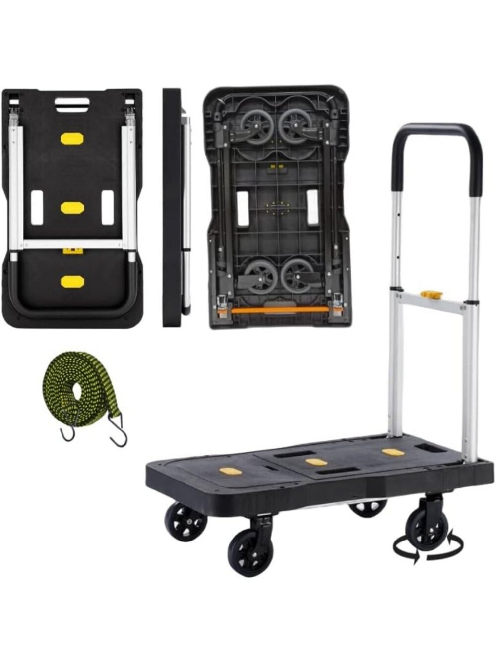 Heavy Duty Folding Dolly Cart with Wheels - 330Lb Capacity, Adjustable Handle